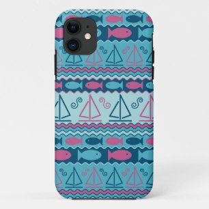 Capa Para iPhone 11 Padrões De Peixe E Navegação Super Divertidos