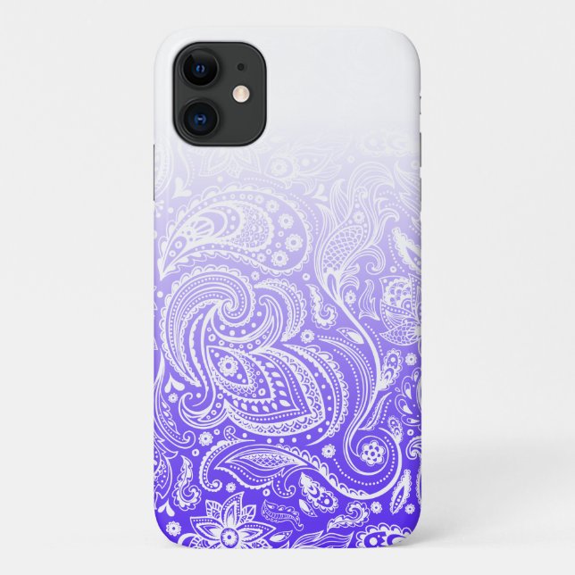 Capa Para iPhone 11 Paia floral branca em branco e azul (Verso)