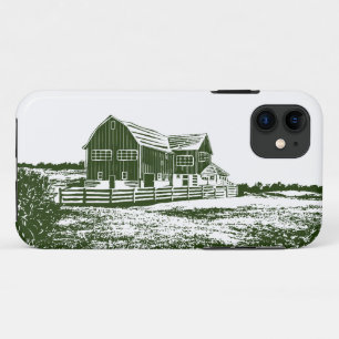 Capa Para iPhone 11 Paisagem de campo com recortes de madeira casa de 