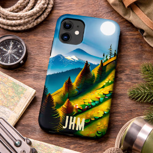 Capa Para iPhone 11 Paisagem de montanha com lua cheia