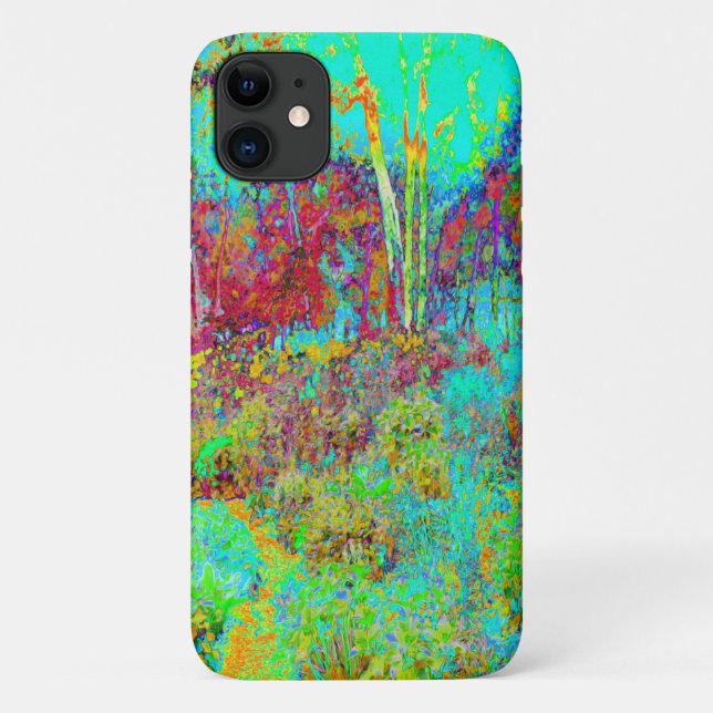 Capa Para iPhone 11 Paisagem Dourada do outono psicodélico e do jardim (Verso)