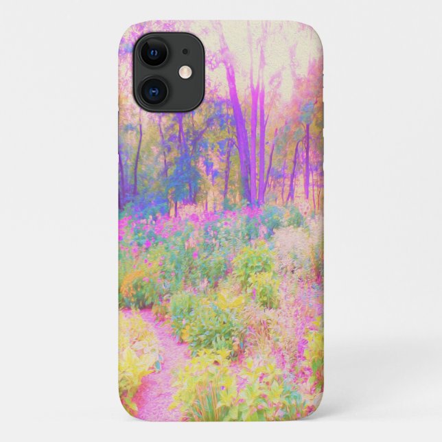 Capa Para iPhone 11 Paisagem iluminada de jardim rosa e coral (Verso)