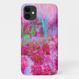 Capa Para iPhone 11 Paisagem Impressionista de Jardim Vermelho e Rosa