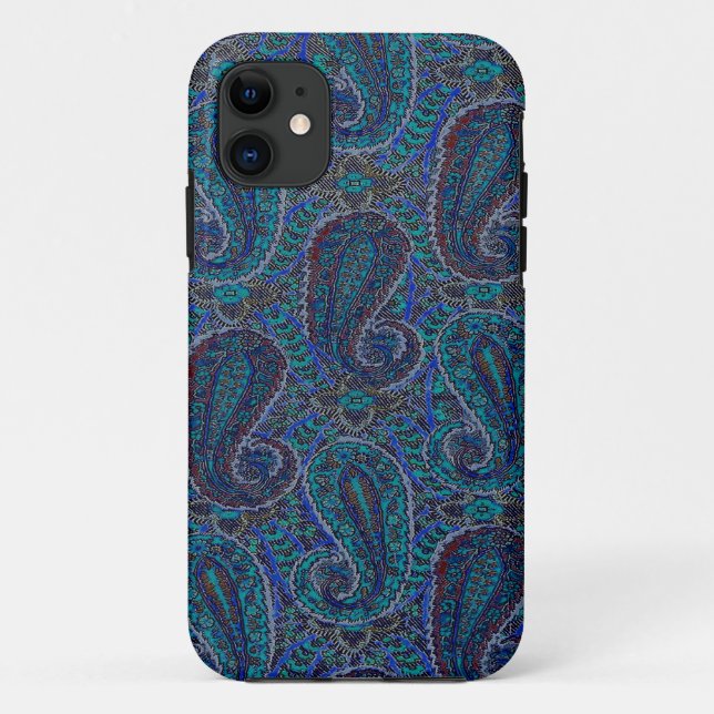 Capa Para iPhone 11 Paisley Blue Indian Boho Art Pattern (Verso)