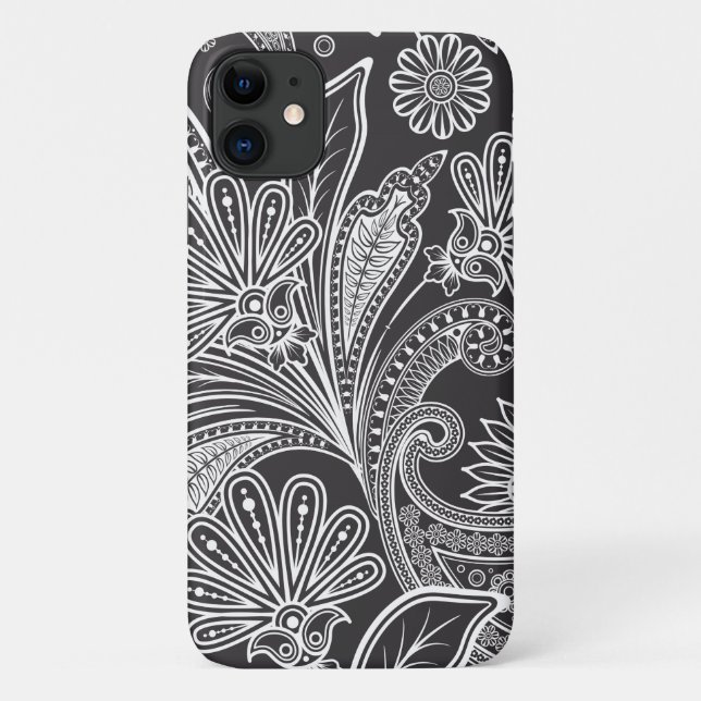 Capa Para iPhone 11 Paisley Pattern, Persa Paisley, Preto e Branco (Verso)