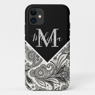 Capa Para iPhone 11 Paisley preto e branco