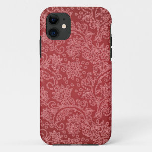 Capa Para iPhone 11 Paisley Vermelho Damasco Designer Floral Vintage C