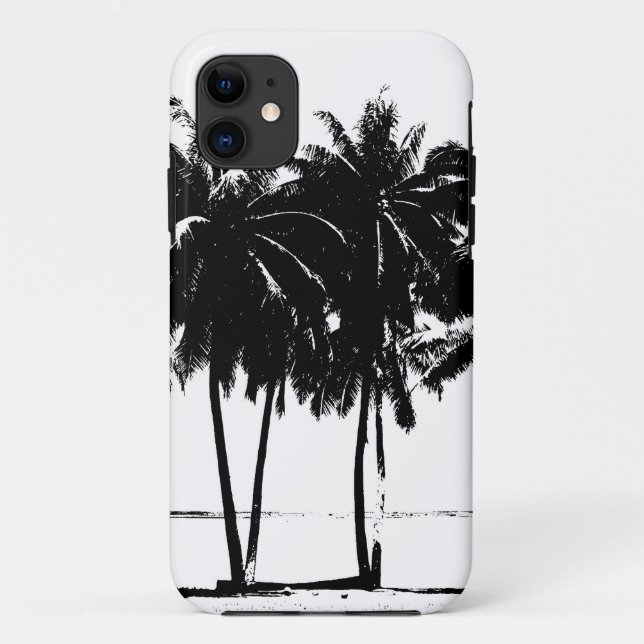 Capa Para iPhone 11 Palmeiras brancas pretas Silhouette (Verso)