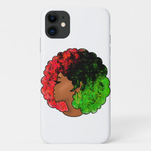 Capa Para iPhone 11 Pan-africana menina mulher negra verde vermelho or