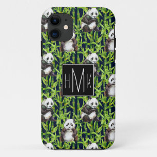 Capa Para iPhone 11 Panda com monograma de bambu do teste padrão da