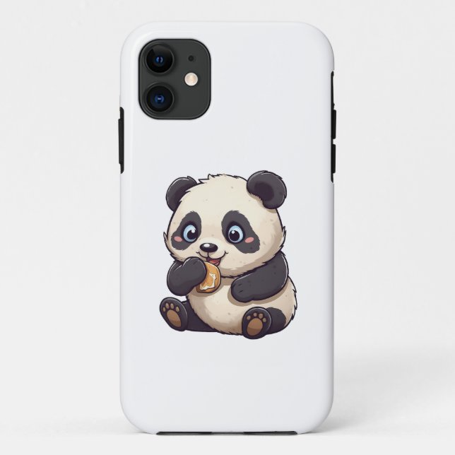 Capa Para iPhone 11 Panda comendo um biscoito (Verso)