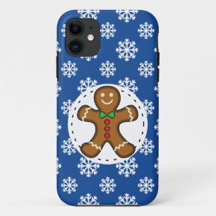 Capa Para iPhone 11 Pão-pão no padrão azul de flocos de neve brancos