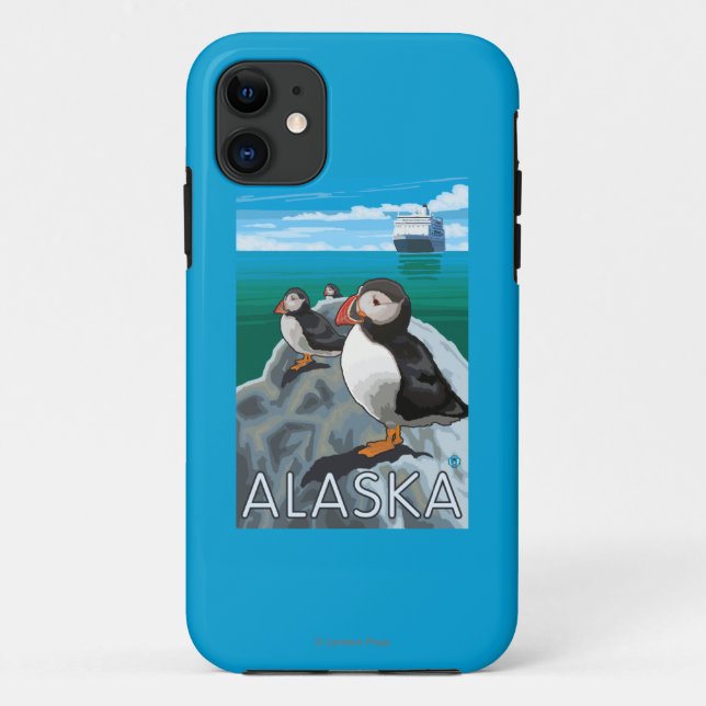 Capa Para iPhone 11 Papagaio-do-mar que olham um navio de cruzeiros (Verso)