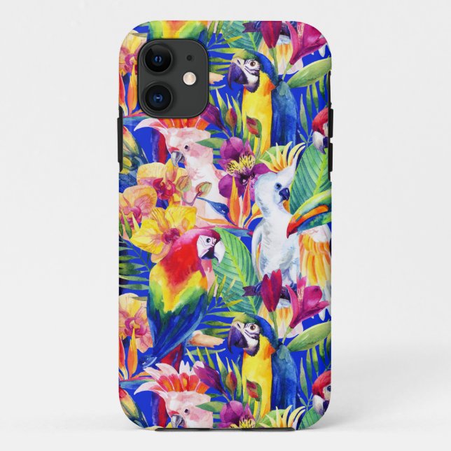 Capa Para iPhone 11 Papagaios da aguarela (Verso)