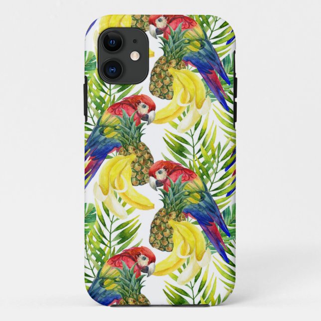 Capa Para iPhone 11 Papagaios E Frutas Tropicais (Verso)