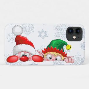 Capa Para iPhone 11 Papai Noel e Elfo Personagens Fofos e Divertidos E