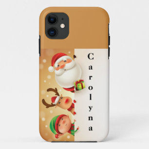 Capa Para iPhone 11 Papais noeis bonitos, Elf e renas impressos person