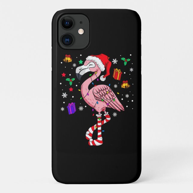 Capa Para iPhone 11 Papais noeis de Natal Flamingo Lover Engraçado Clá (Verso)