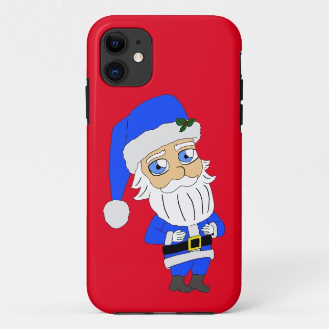 Capa Para iPhone 11 Papais noeis de roupa azul Chibi (Verso)