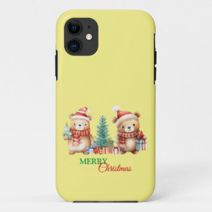 Capa Para iPhone 11 Papais noeis do Urso Verde Vermelho Feliz Festa de