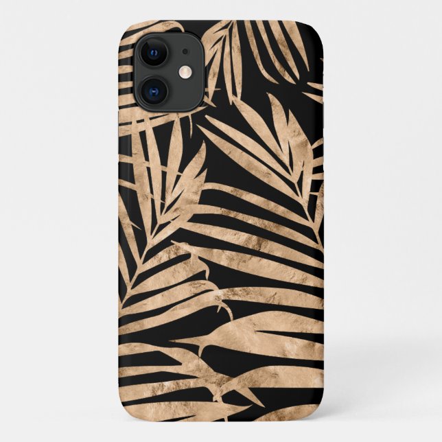 Capa Para iPhone 11 Paraíso Palm Hawaiai Tropical- Dourada e Preta (Verso)