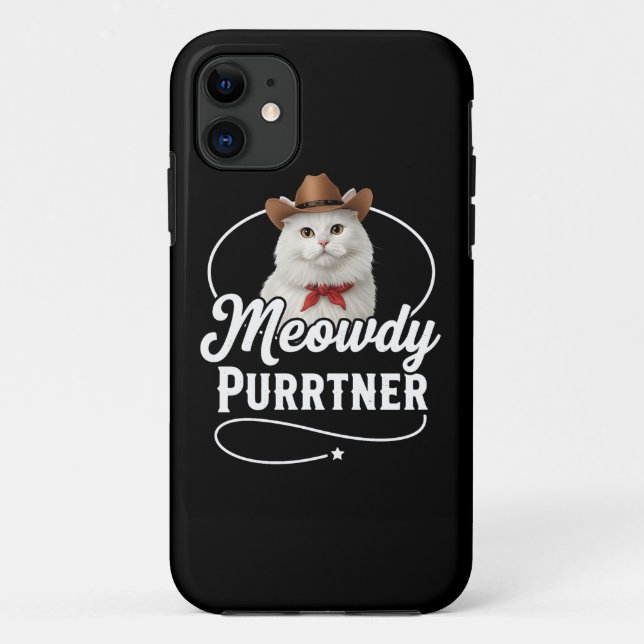 Capa Para iPhone 11 Parceiro Miado Divertido Gato Caubói Ocidental Des (Verso)