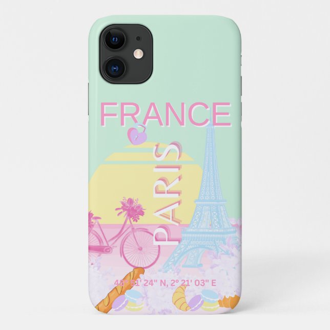 Capa Para iPhone 11 Paris, França, Viagem, Arte, Pré-Disquete, Pastel, (Verso)
