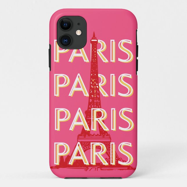 Capa Para iPhone 11 Paris, Viagem Art, Retro-Viagem Art, Rosa (Verso)