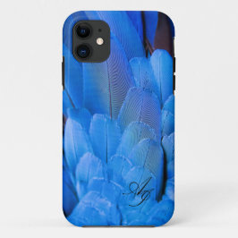 Capa Para iPhone 11 Pássaro da asa azul de penas, monograma, duas inic