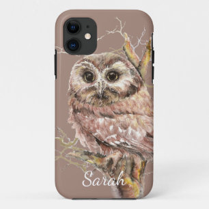 Capa Para iPhone 11 Pássaro de Coruja de Cores-d'Água Cuta Personali