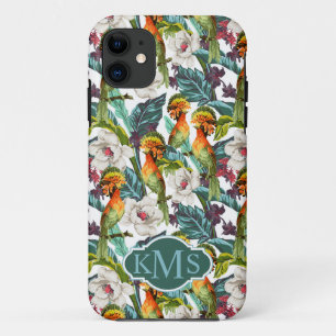 Capa Para iPhone 11 Pássaro e monograma exótico do teste padrão de