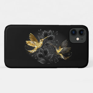 Capa Para iPhone 11 Pássaro Humino Negro e Dourado