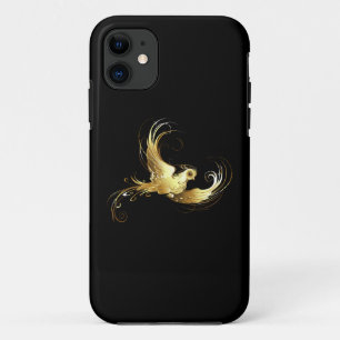 Capa Para iPhone 11 Pássaro ouro sobre fundo preto