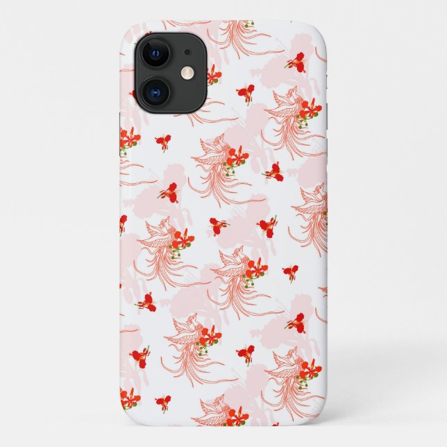 Capa Para iPhone 11 Pássaro Phoenix E Flor Phoenix Sem Olho (Verso)