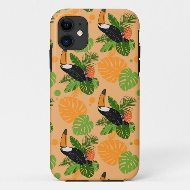 Capa Para iPhone 11 Pássaro Tátil Tropical Padrão sem costura (Verso)