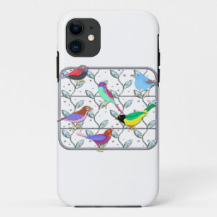 Capa Para iPhone 11 Pássaros coloridos brilhantes em uma treliça