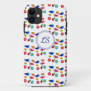Capa Para iPhone 11 Pássaros e flores, primavera, brancos