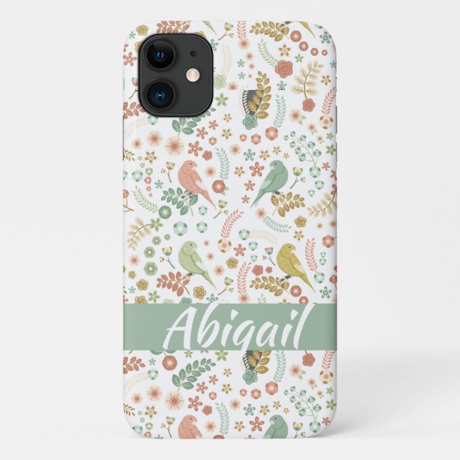 Capa Para iPhone 11 Pássaros e Galhos Personalizados Shabby (Verso)