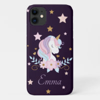 Pastel Bonito Unicórnio com Flores e Estrelas em P