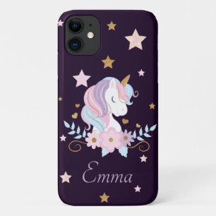 Capa Para iPhone 11 Pastel Bonito Unicórnio com Flores e Estrelas em P