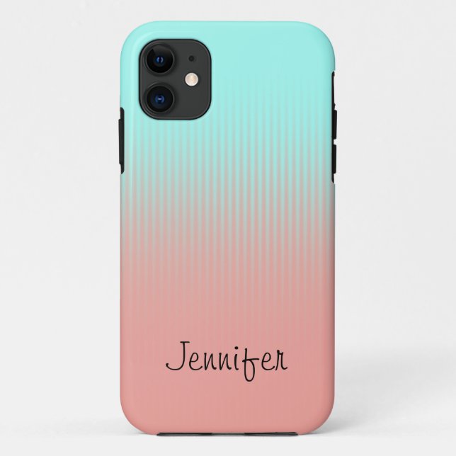 Capa Para iPhone 11 Pastel Coral Personalizado e Tiras de Turquesa (Verso)