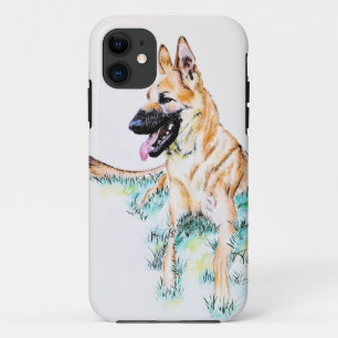 Capa Para iPhone 11 Pastel de Aguarela Pastor Alemão Malinois