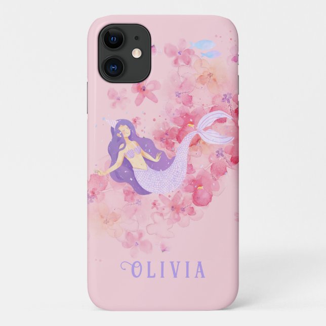 Capa Para iPhone 11 Pastel de Sereia Bonita Rosa Sob o Mar para Menina (Verso)