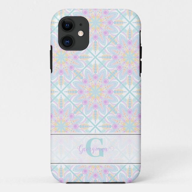 Capa Para iPhone 11 Pastel Rainbow Floral Mandala Personalizado (Verso)
