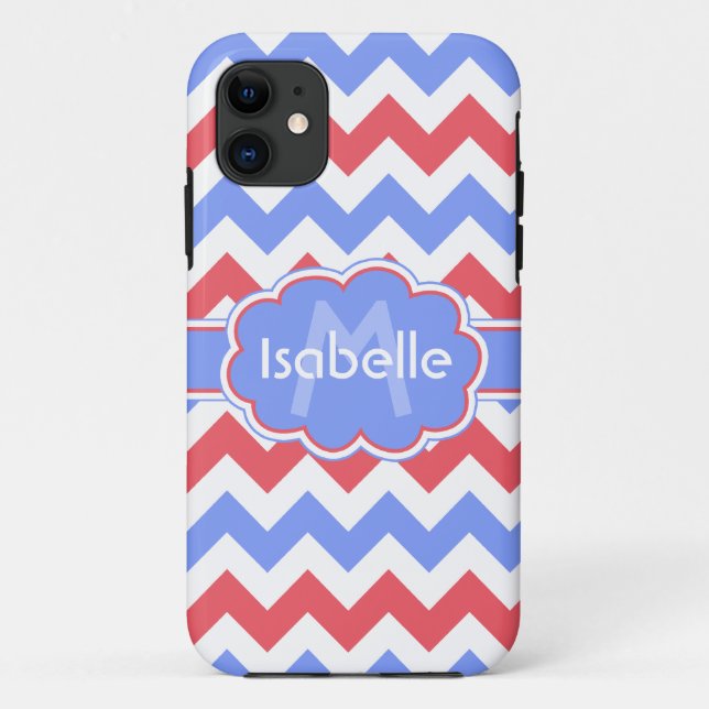 Capa Para iPhone 11 Pastel Zigzag Monograma (Verso)