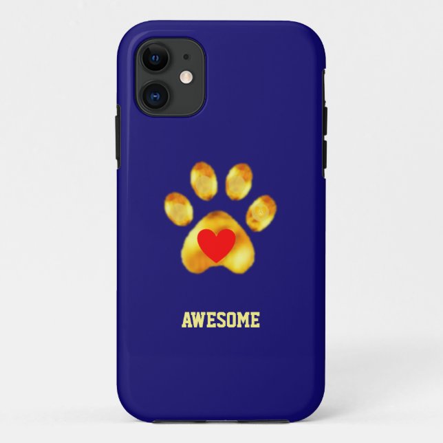 Capa Para iPhone 11 Pata dourada fofa em azul-marinho (Verso)