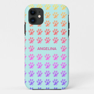 Capa Para iPhone 11 Patas coloridas fofas em azul claro