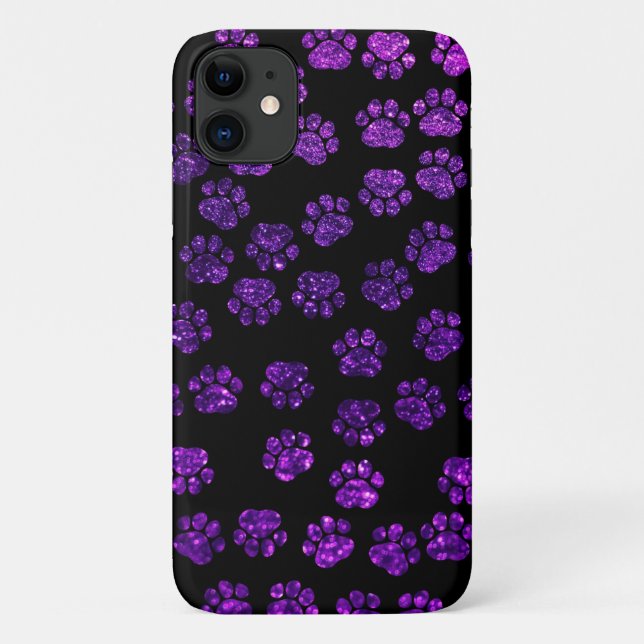 Capa Para iPhone 11 Patas Roxas, Pás Luminosas, Lâmpadas Roxas, Cão (Verso)