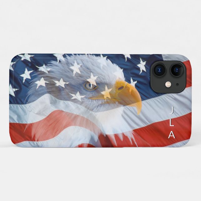 Capa Para iPhone 11 Patriótica Americana da Águia Balda Monograma (Verso (horizontal))