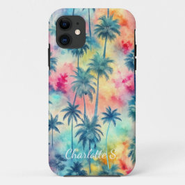 Capa Para iPhone 11 Pattern Tie Dye Palms Custon